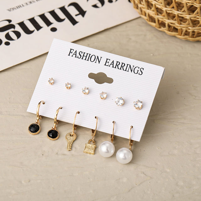 Trendy Exquisite Pearl Metal Earrings Set For Women Geometric Circle Dangle Drop Earrings Acrylic Set of Earrings Jewelry