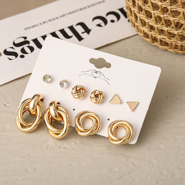Trendy Exquisite Pearl Metal Earrings Set For Women Geometric Circle Dangle Drop Earrings Acrylic Set of Earrings Jewelry