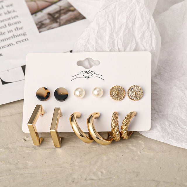 Trendy Exquisite Pearl Metal Earrings Set For Women Geometric Circle Dangle Drop Earrings Acrylic Set of Earrings Jewelry