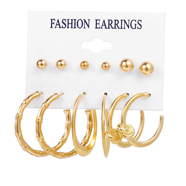 Trendy Exquisite Pearl Metal Earrings Set For Women Geometric Circle Dangle Drop Earrings Acrylic Set of Earrings Jewelry