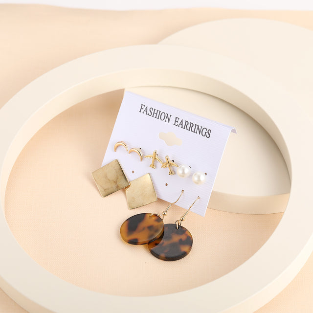 Trendy Exquisite Pearl Metal Earrings Set For Women Geometric Circle Dangle Drop Earrings Acrylic Set of Earrings Jewelry