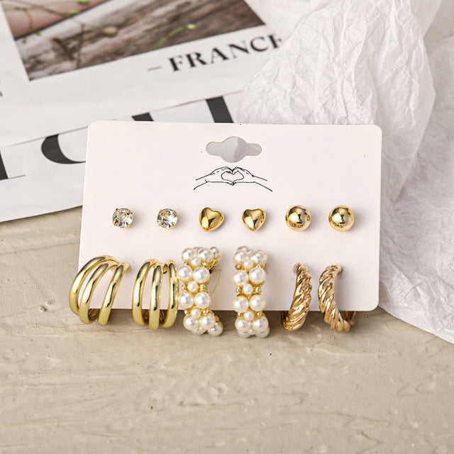 Trendy Exquisite Pearl Metal Earrings Set For Women Geometric Circle Dangle Drop Earrings Acrylic Set of Earrings Jewelry