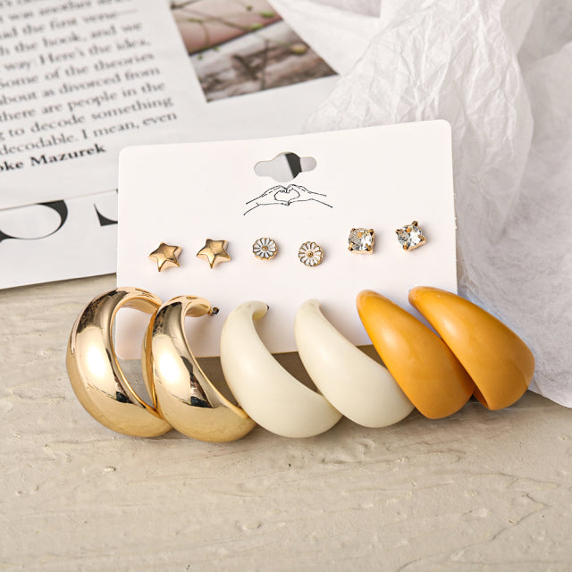 Trendy Exquisite Pearl Metal Earrings Set For Women Geometric Circle Dangle Drop Earrings Acrylic Set of Earrings Jewelry