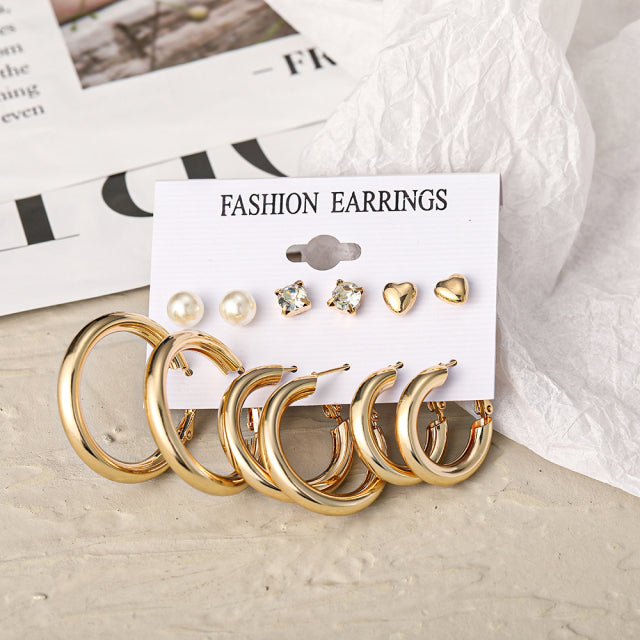 Trendy Exquisite Pearl Metal Earrings Set For Women Geometric Circle Dangle Drop Earrings Acrylic Set of Earrings Jewelry