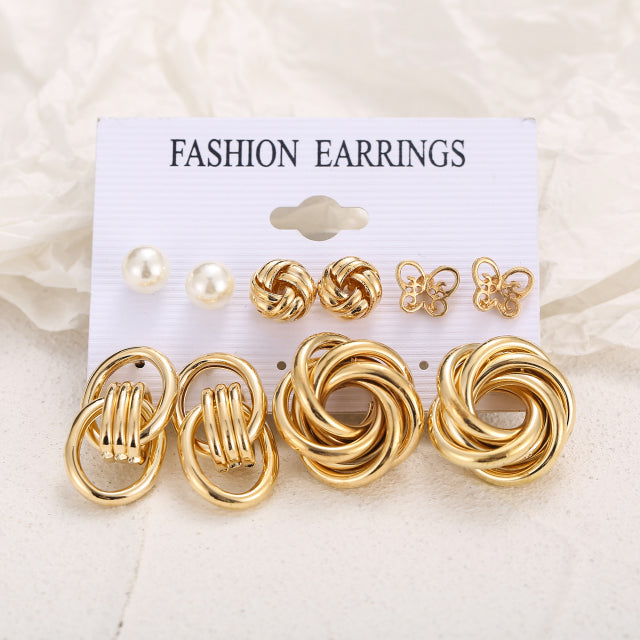 Trendy Exquisite Pearl Metal Earrings Set For Women Geometric Circle Dangle Drop Earrings Acrylic Set of Earrings Jewelry