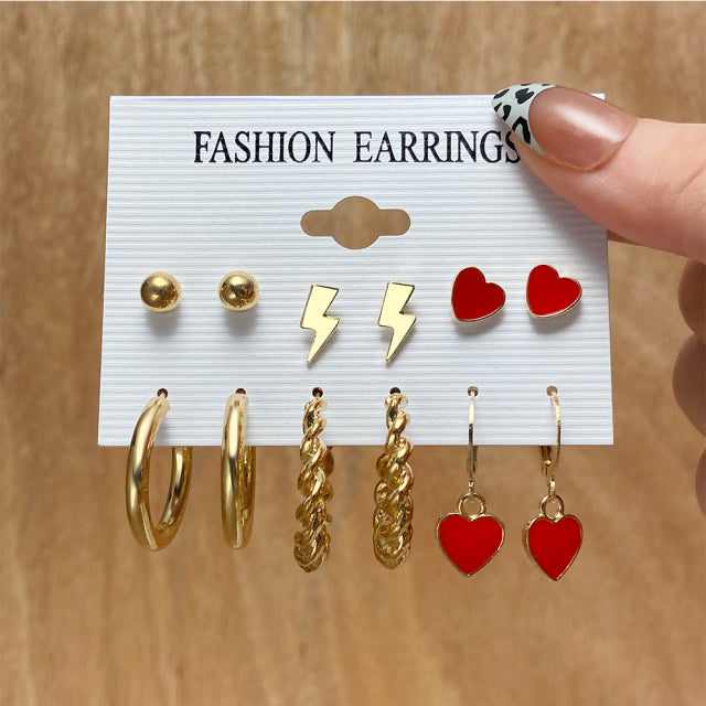 Trendy Exquisite Pearl Metal Earrings Set For Women Geometric Circle Dangle Drop Earrings Acrylic Set of Earrings Jewelry