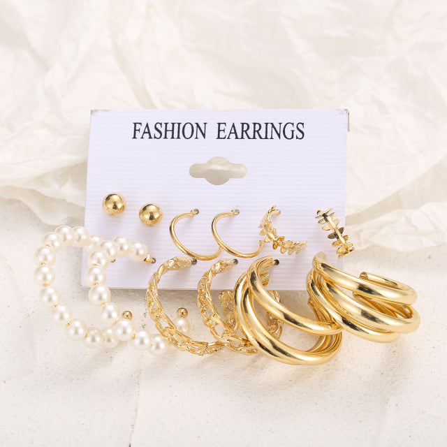 Trendy Exquisite Pearl Metal Earrings Set For Women Geometric Circle Dangle Drop Earrings Acrylic Set of Earrings Jewelry