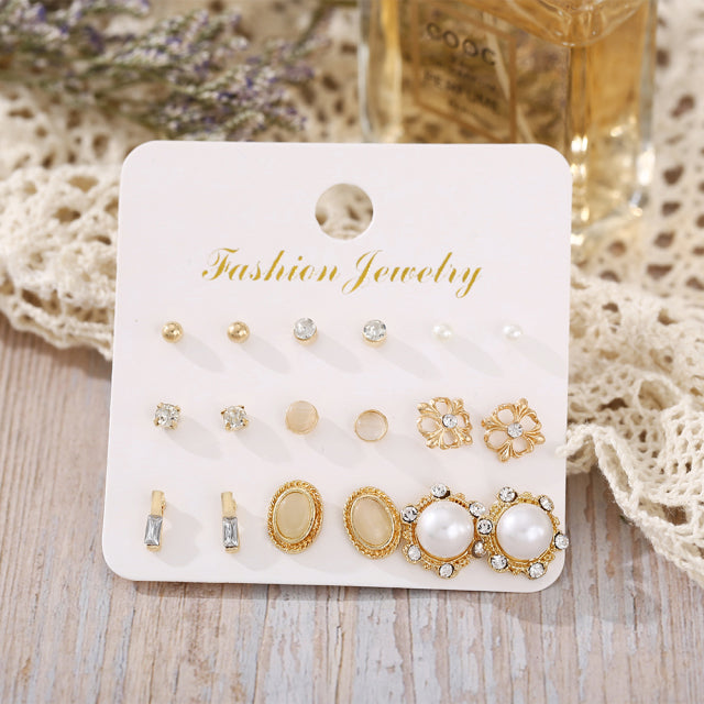 Trendy Exquisite Pearl Metal Earrings Set For Women Geometric Circle Dangle Drop Earrings Acrylic Set of Earrings Jewelry