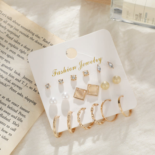 Trendy Exquisite Pearl Metal Earrings Set For Women Geometric Circle Dangle Drop Earrings Acrylic Set of Earrings Jewelry