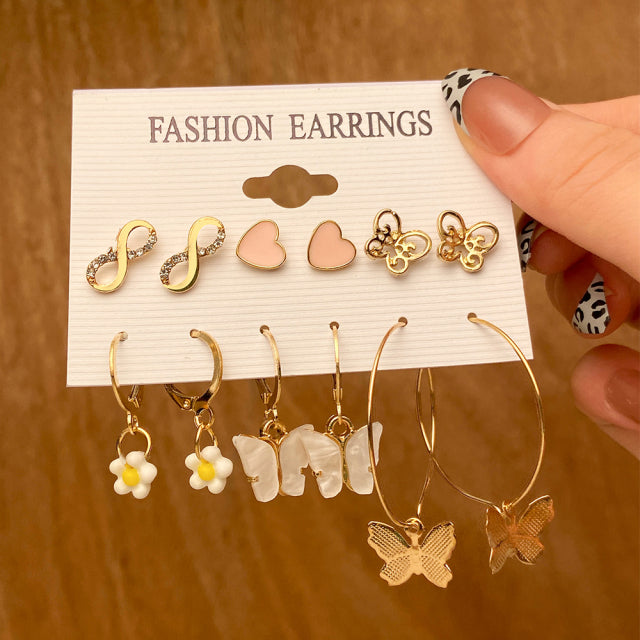 Trendy Exquisite Pearl Metal Earrings Set For Women Geometric Circle Dangle Drop Earrings Acrylic Set of Earrings Jewelry
