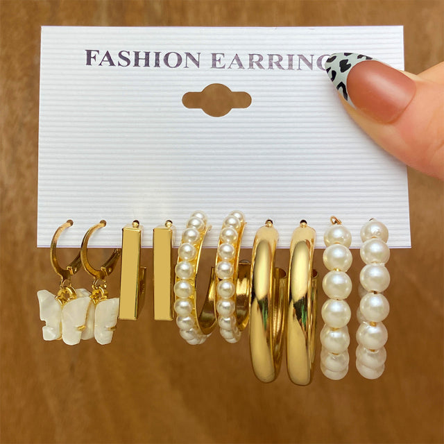 Trendy Exquisite Pearl Metal Earrings Set For Women Geometric Circle Dangle Drop Earrings Acrylic Set of Earrings Jewelry