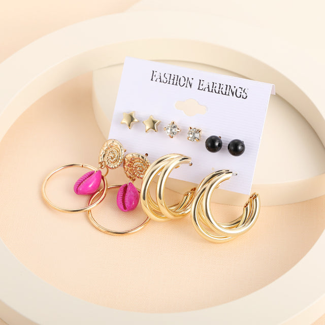 Trendy Exquisite Pearl Metal Earrings Set For Women Geometric Circle Dangle Drop Earrings Acrylic Set of Earrings Jewelry