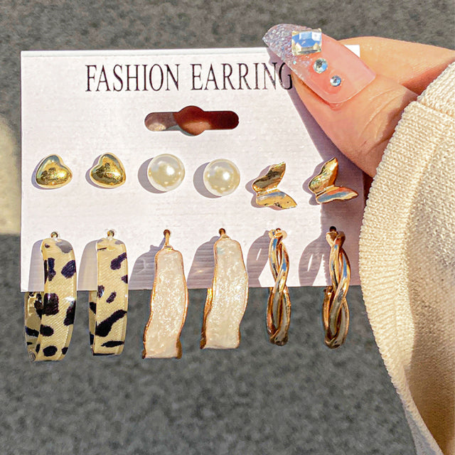Trendy Exquisite Pearl Metal Earrings Set For Women Geometric Circle Dangle Drop Earrings Acrylic Set of Earrings Jewelry