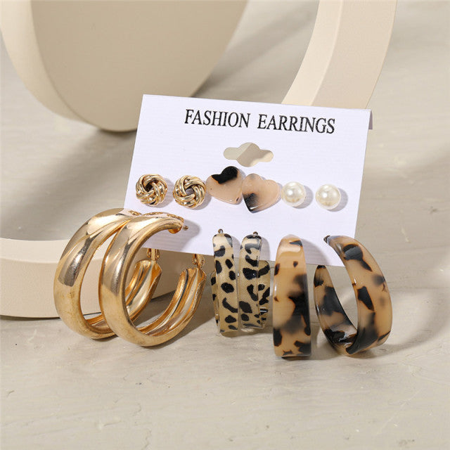 Trendy Exquisite Pearl Metal Earrings Set For Women Geometric Circle Dangle Drop Earrings Acrylic Set of Earrings Jewelry