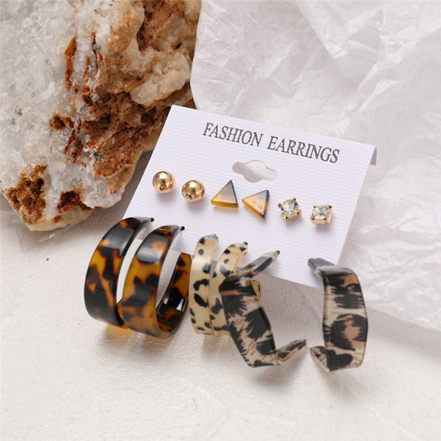 Trendy Exquisite Pearl Metal Earrings Set For Women Geometric Circle Dangle Drop Earrings Acrylic Set of Earrings Jewelry