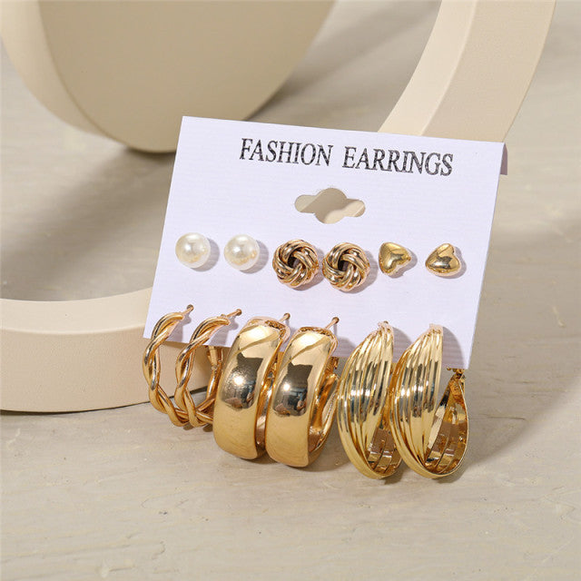 Trendy Exquisite Pearl Metal Earrings Set For Women Geometric Circle Dangle Drop Earrings Acrylic Set of Earrings Jewelry