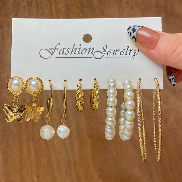 Trendy Exquisite Pearl Metal Earrings Set For Women Geometric Circle Dangle Drop Earrings Acrylic Set of Earrings Jewelry