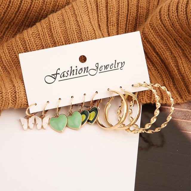 Trendy Exquisite Pearl Metal Earrings Set For Women Geometric Circle Dangle Drop Earrings Acrylic Set of Earrings Jewelry