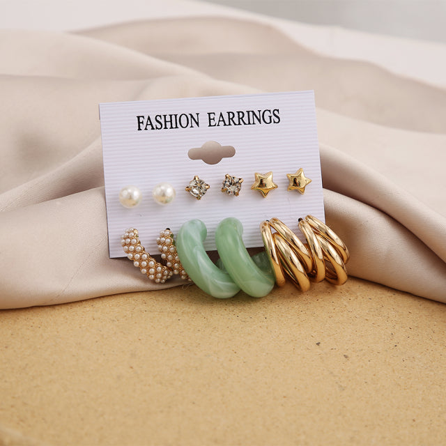 Trendy Exquisite Pearl Metal Earrings Set For Women Geometric Circle Dangle Drop Earrings Acrylic Set of Earrings Jewelry