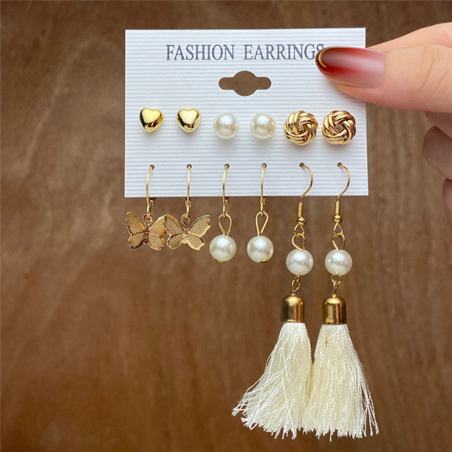 Trendy Exquisite Pearl Metal Earrings Set For Women Geometric Circle Dangle Drop Earrings Acrylic Set of Earrings Jewelry