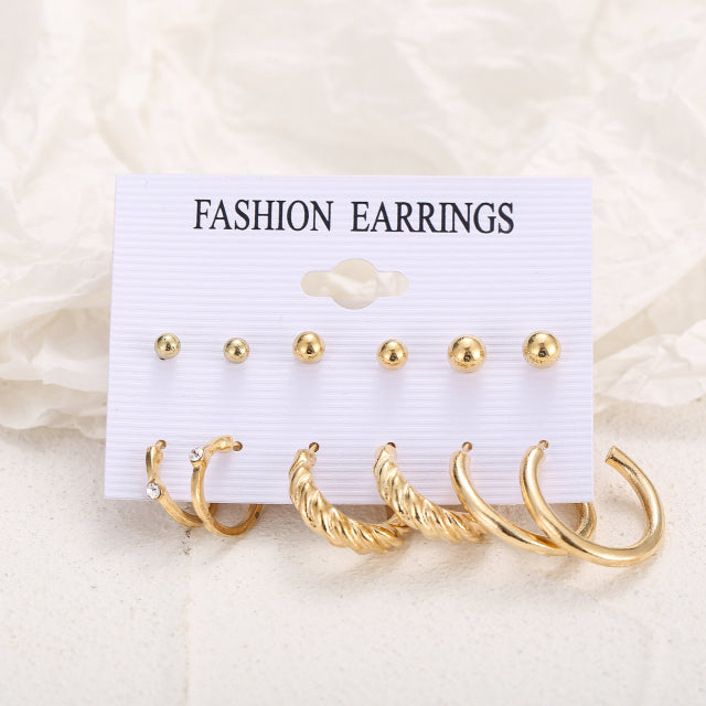 Trendy Exquisite Pearl Metal Earrings Set For Women Geometric Circle Dangle Drop Earrings Acrylic Set of Earrings Jewelry