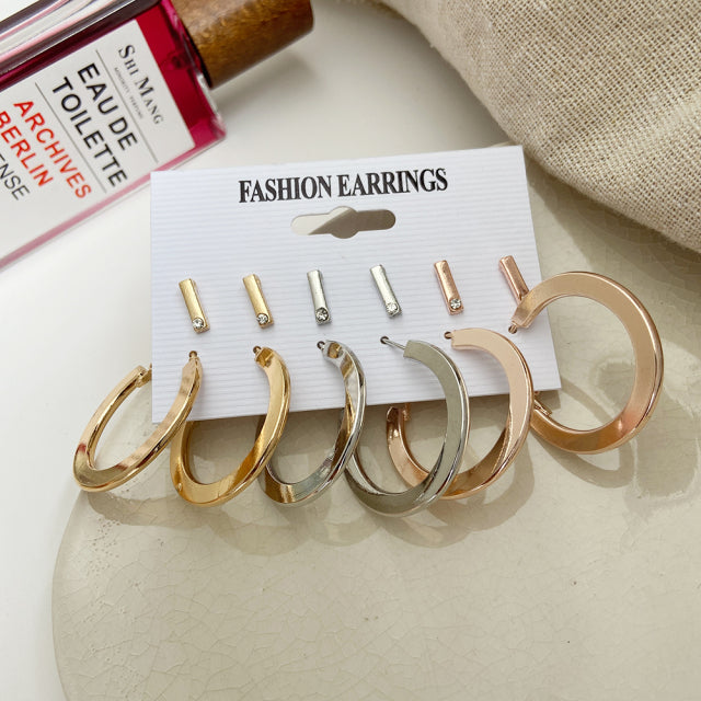 Trendy Exquisite Pearl Metal Earrings Set For Women Geometric Circle Dangle Drop Earrings Acrylic Set of Earrings Jewelry