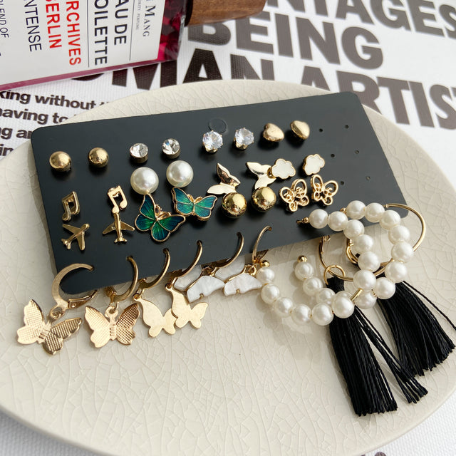 Trendy Exquisite Pearl Metal Earrings Set For Women Geometric Circle Dangle Drop Earrings Acrylic Set of Earrings Jewelry