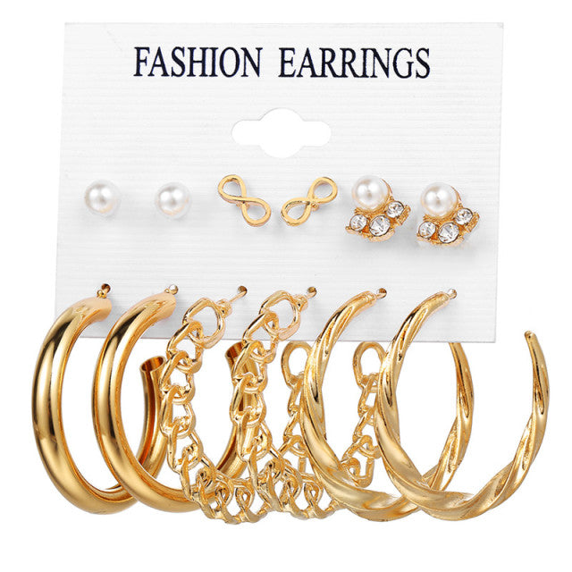 Trendy Exquisite Pearl Metal Earrings Set For Women Geometric Circle Dangle Drop Earrings Acrylic Set of Earrings Jewelry