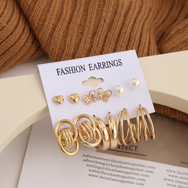 Trendy Exquisite Pearl Metal Earrings Set For Women Geometric Circle Dangle Drop Earrings Acrylic Set of Earrings Jewelry