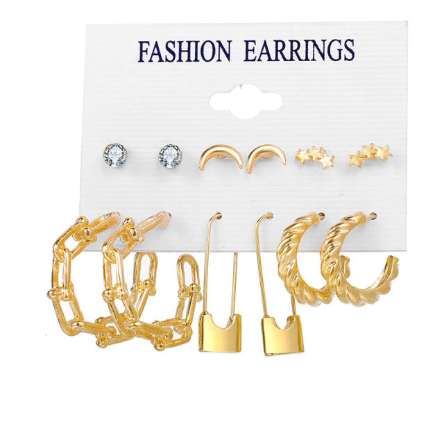 Trendy Exquisite Pearl Metal Earrings Set For Women Geometric Circle Dangle Drop Earrings Acrylic Set of Earrings Jewelry