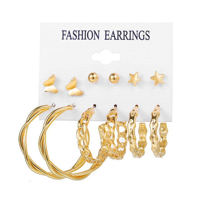 Trendy Exquisite Pearl Metal Earrings Set For Women Geometric Circle Dangle Drop Earrings Acrylic Set of Earrings Jewelry
