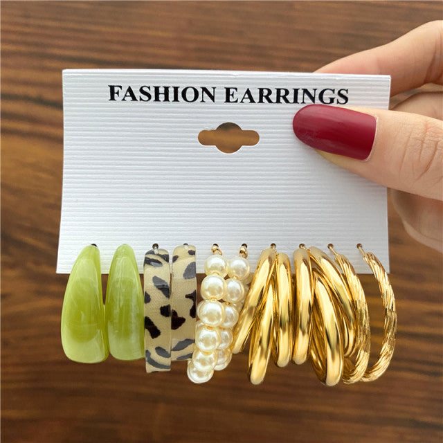 Trendy Exquisite Pearl Metal Earrings Set For Women Geometric Circle Dangle Drop Earrings Acrylic Set of Earrings Jewelry