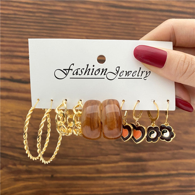 Trendy Exquisite Pearl Metal Earrings Set For Women Geometric Circle Dangle Drop Earrings Acrylic Set of Earrings Jewelry