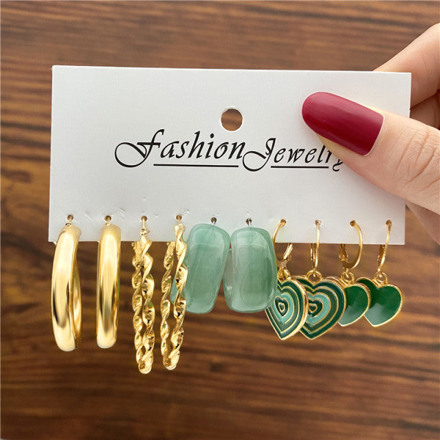 Trendy Exquisite Pearl Metal Earrings Set For Women Geometric Circle Dangle Drop Earrings Acrylic Set of Earrings Jewelry