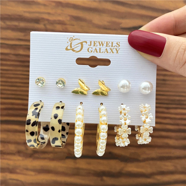 Trendy Exquisite Pearl Metal Earrings Set For Women Geometric Circle Dangle Drop Earrings Acrylic Set of Earrings Jewelry