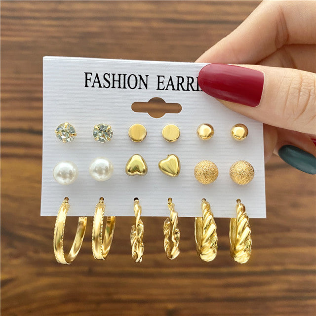 Trendy Exquisite Pearl Metal Earrings Set For Women Geometric Circle Dangle Drop Earrings Acrylic Set of Earrings Jewelry